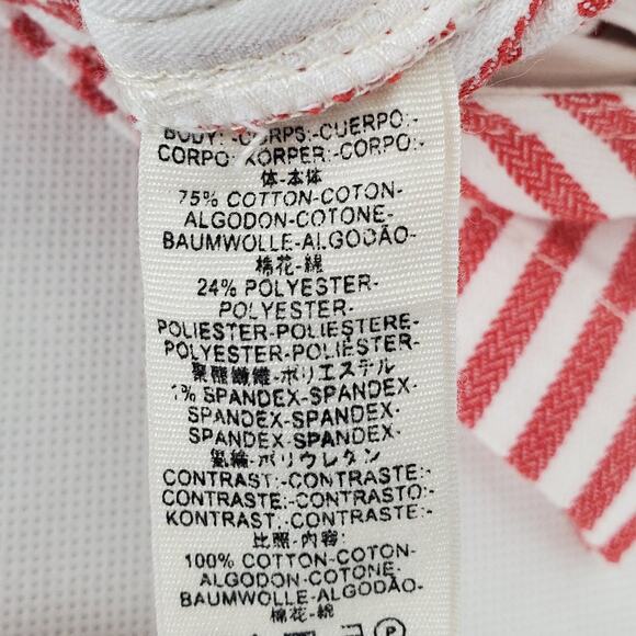 Free People Frankie Y2K High Rise Crop Pants 2 Red White Stripe Button Fly Twee - Picture 12 of 15